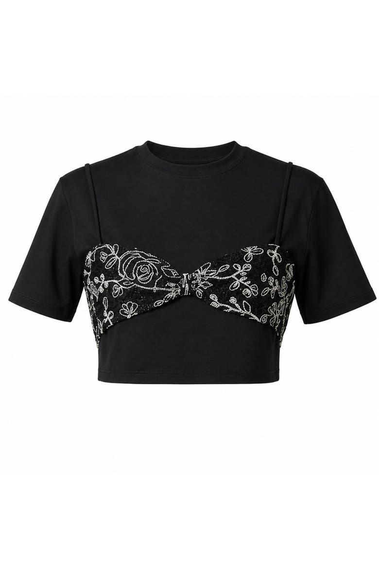 Cropped Lace Bikini T-shirt, Alternate, color, Black