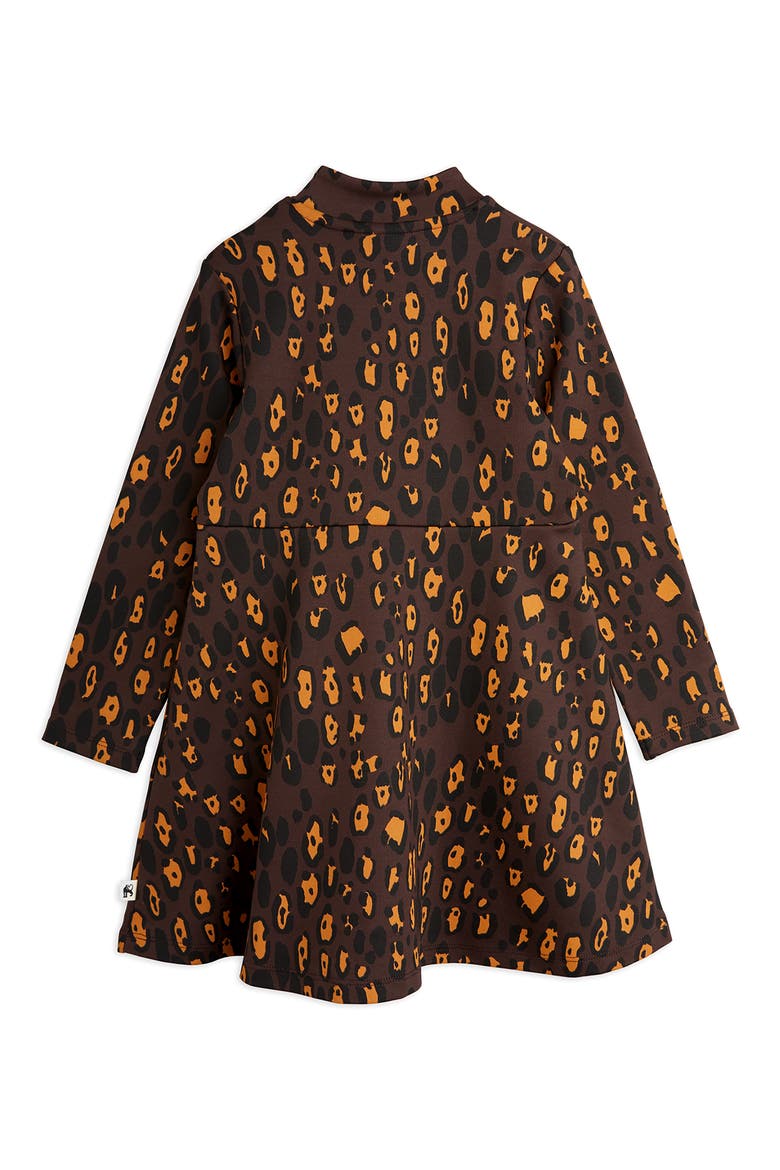 Kids' Leopard Print Long Sleeve Cotton Half-Zip Sweatshirt Dress, Alternate, color, BROWN