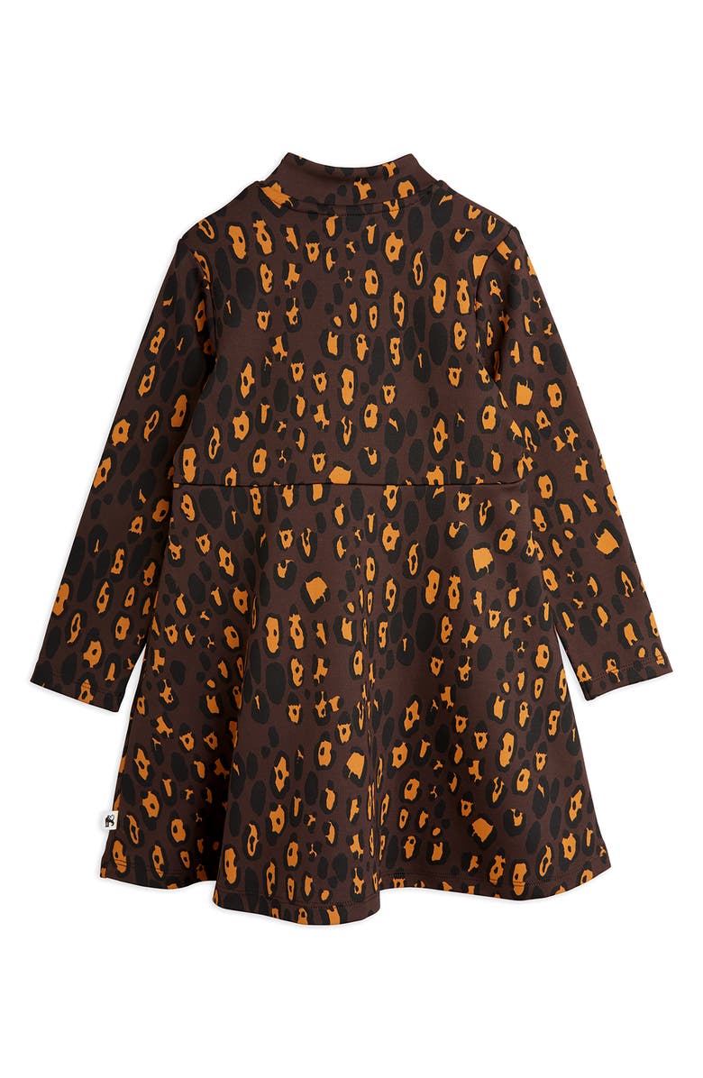 Mini Rodini Kids' Leopard Print Long Sleeve Cotton Half-Zip Sweatshirt Dress, Alternate, color,