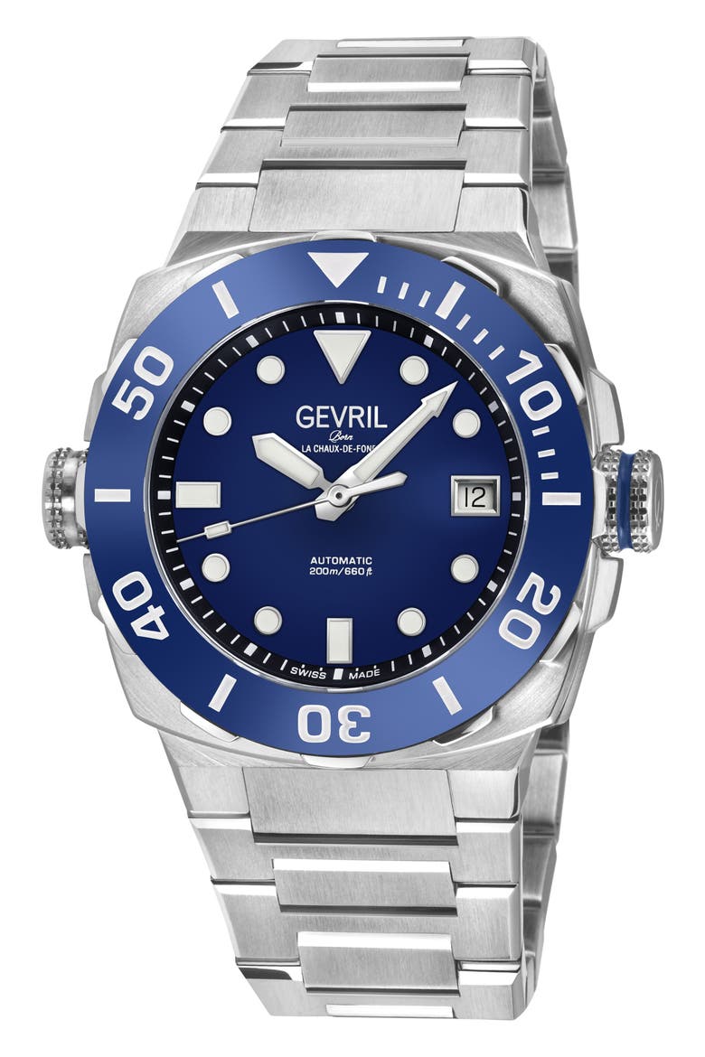 Fortuna Automatic Stainless Steel Bracelet Watch, Main, color, SILVER