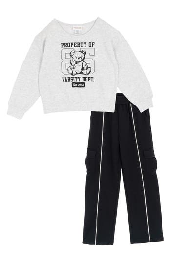Tween Diva Kids' Varsity Bear Pullover & Cargo Pants Set In White