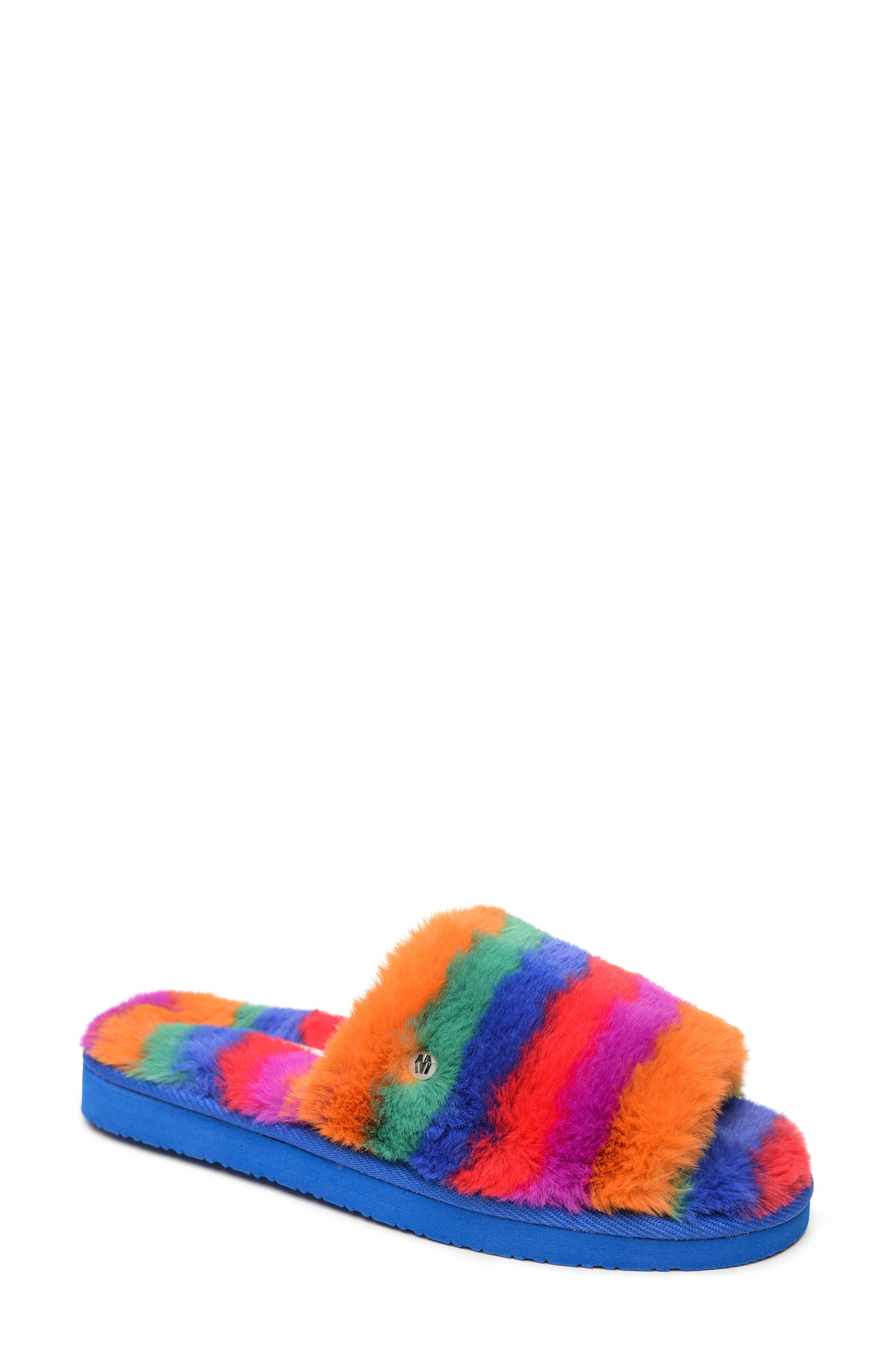 Minnetonka Faux Fur Slide Slipper, Main, color, 