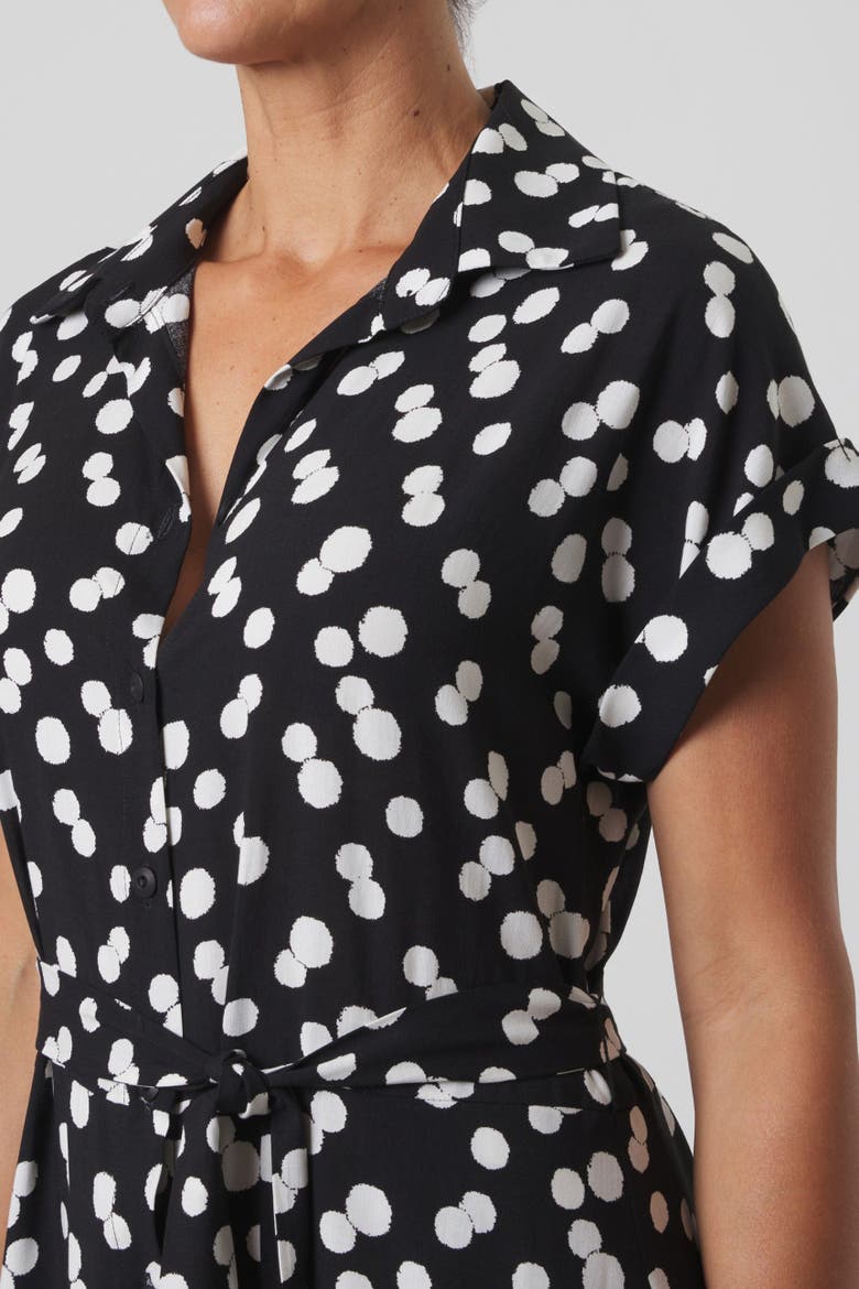 Sloane Dot Print Belted Shirt Dress, Alternate, color, Black