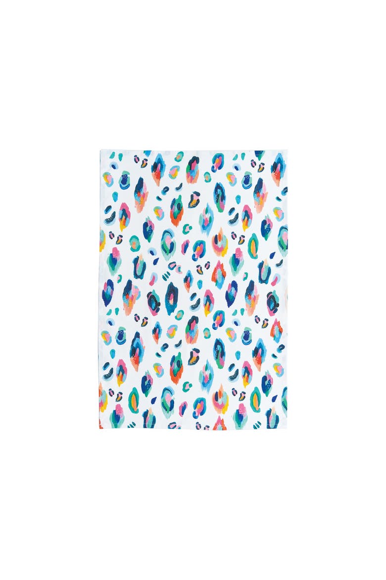 Bright Leopard HD Printed 100% Cotton Flour Sack Dishtowel, Main, color, White