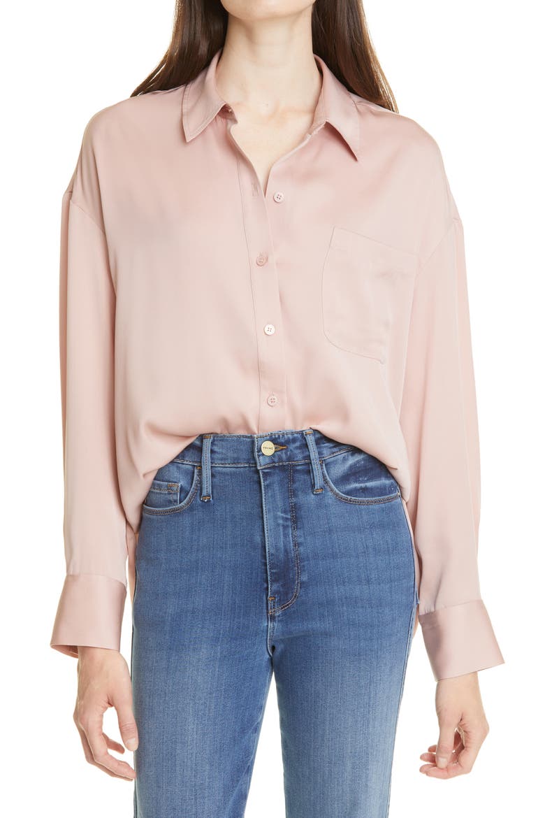 Relaxed Stretch Silk Shirt, Main, color, PINK ADOBE
