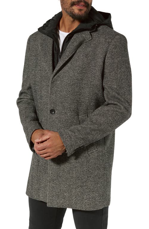 7 Diamonds The Downtown Wool Blend Herringbone Overcoat with Removable Hooded Bib in Grey 