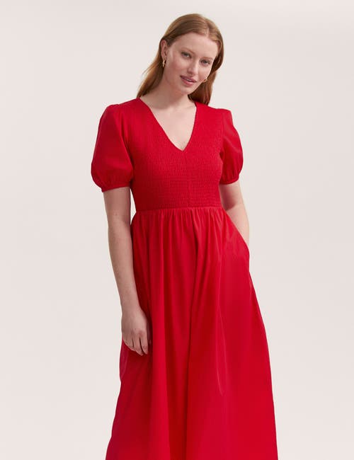 Finery London Jamilla Short Sleeve Cotton Midi Dress In Red