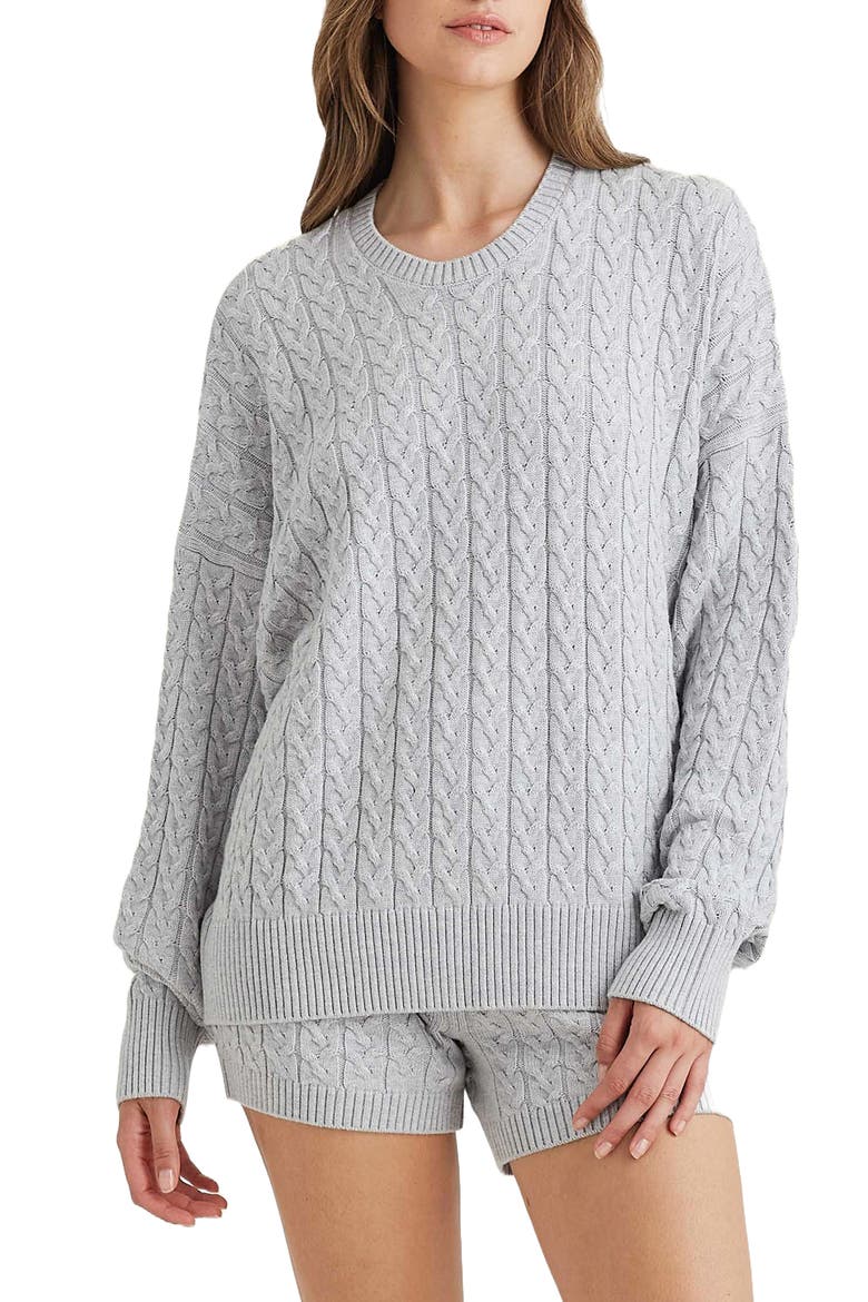 Cozy Cable Long Sleeve Pajama Top, Main, color, GREY