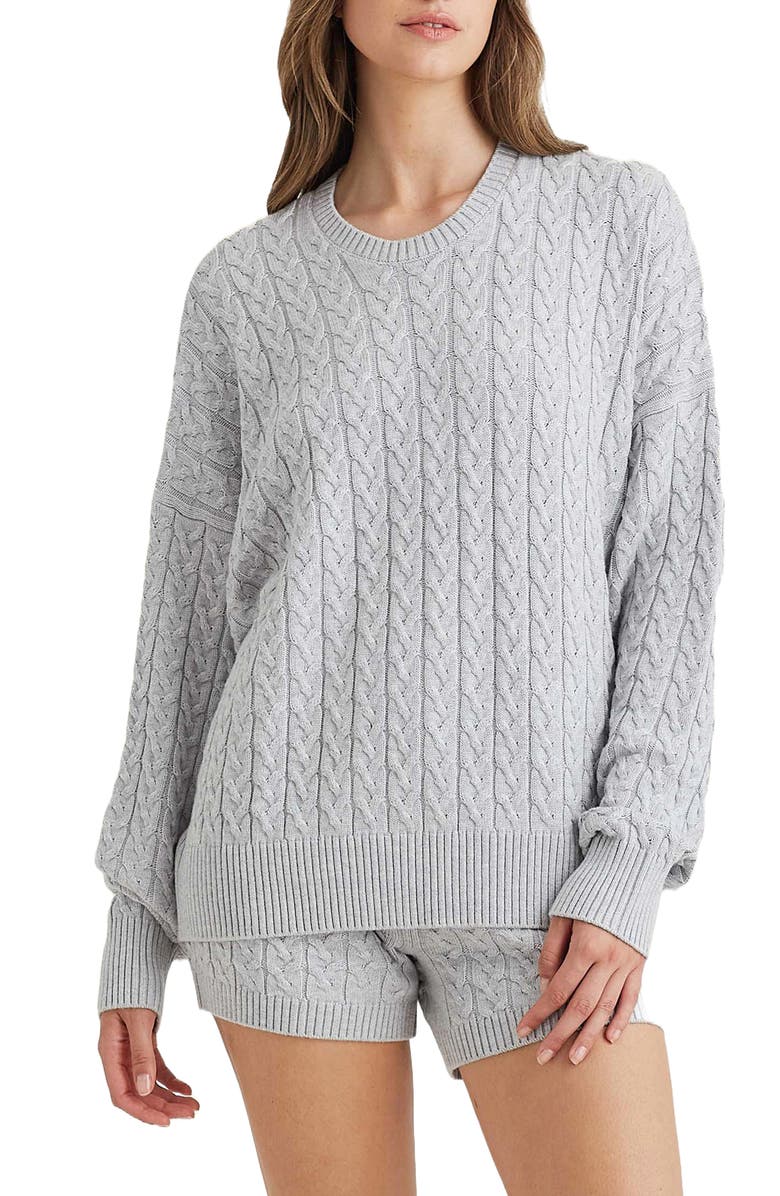 Papinelle Cozy Cable Long Sleeve Pajama Top, Main, color, Grey