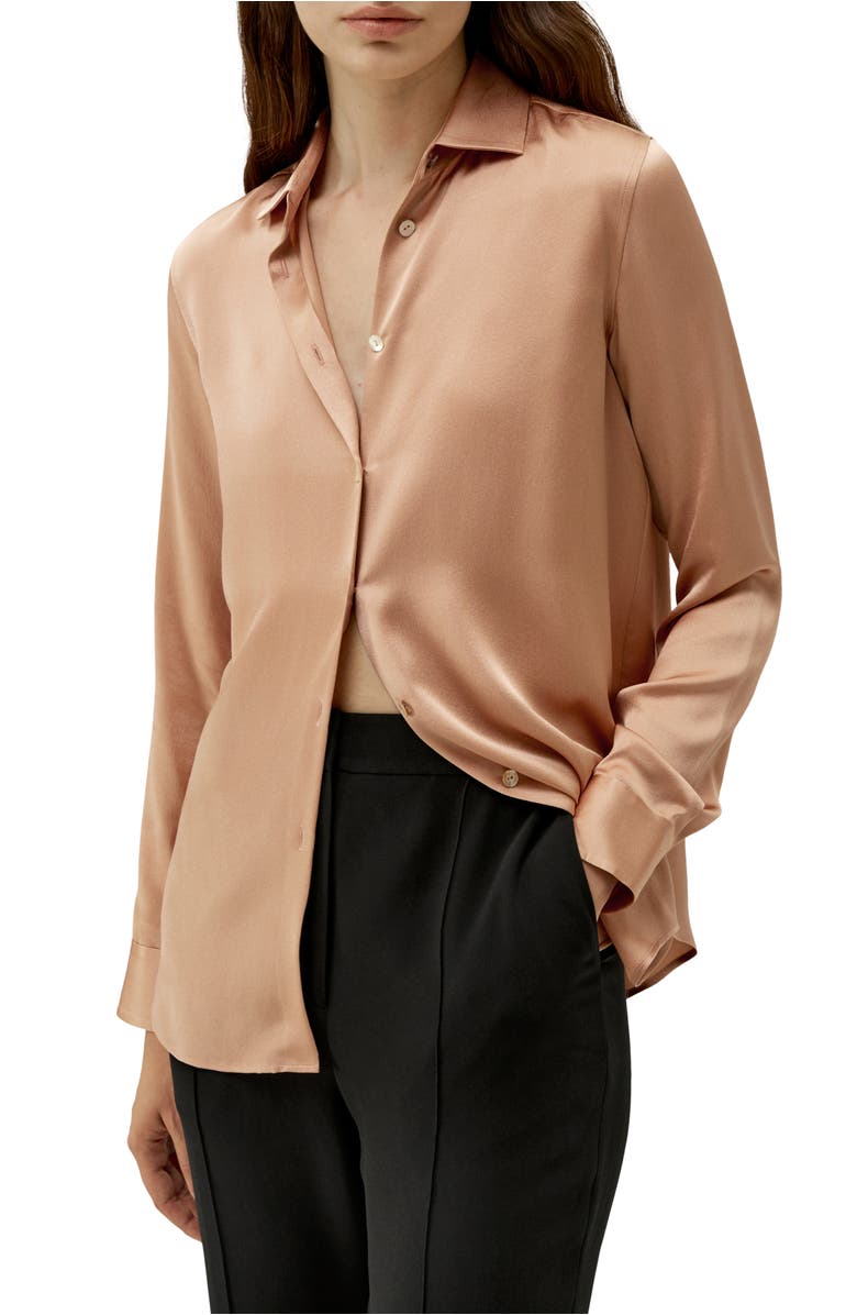 Lilysilk Minimalist Placket Silk Blouse with Shell Buttons, Main, color, Quartz Rose