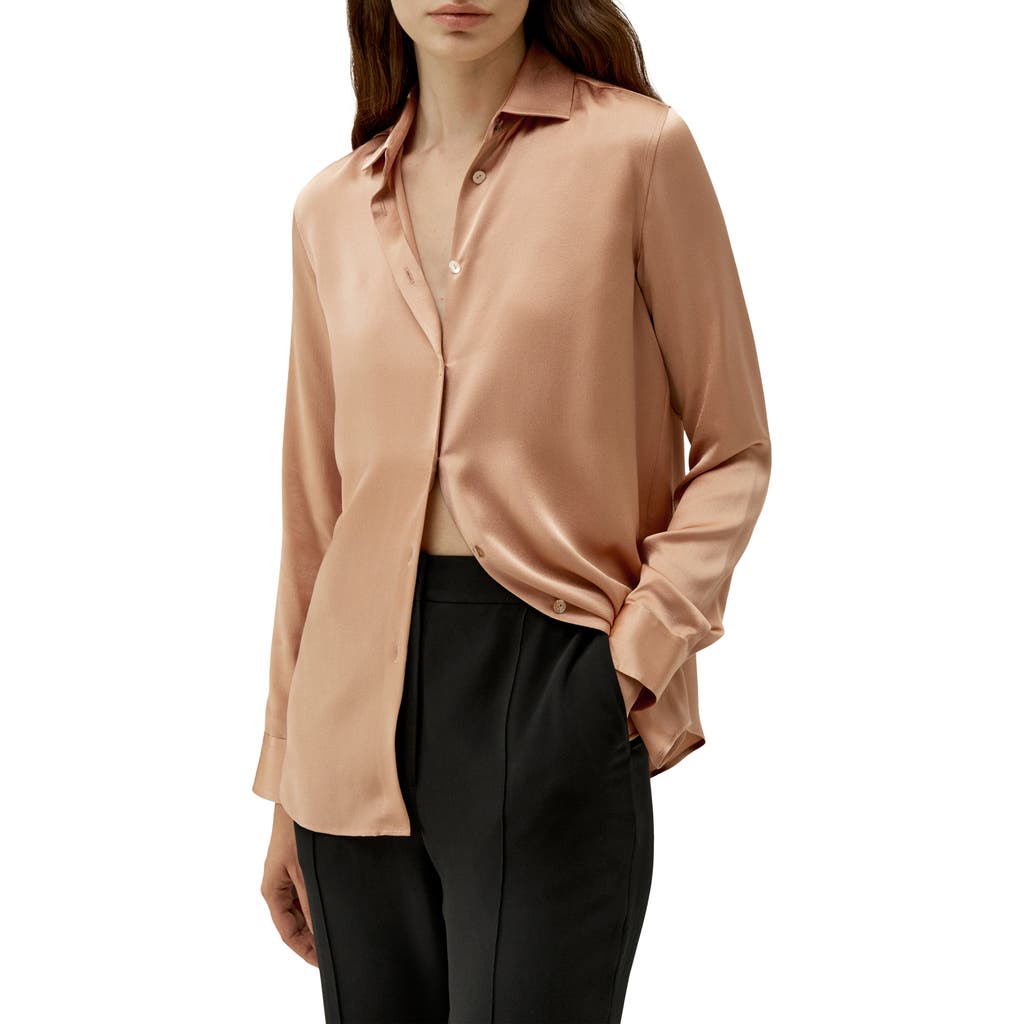 Lilysilk Minimalist Placket Silk Blouse With Shell Buttons In Quartz Rose