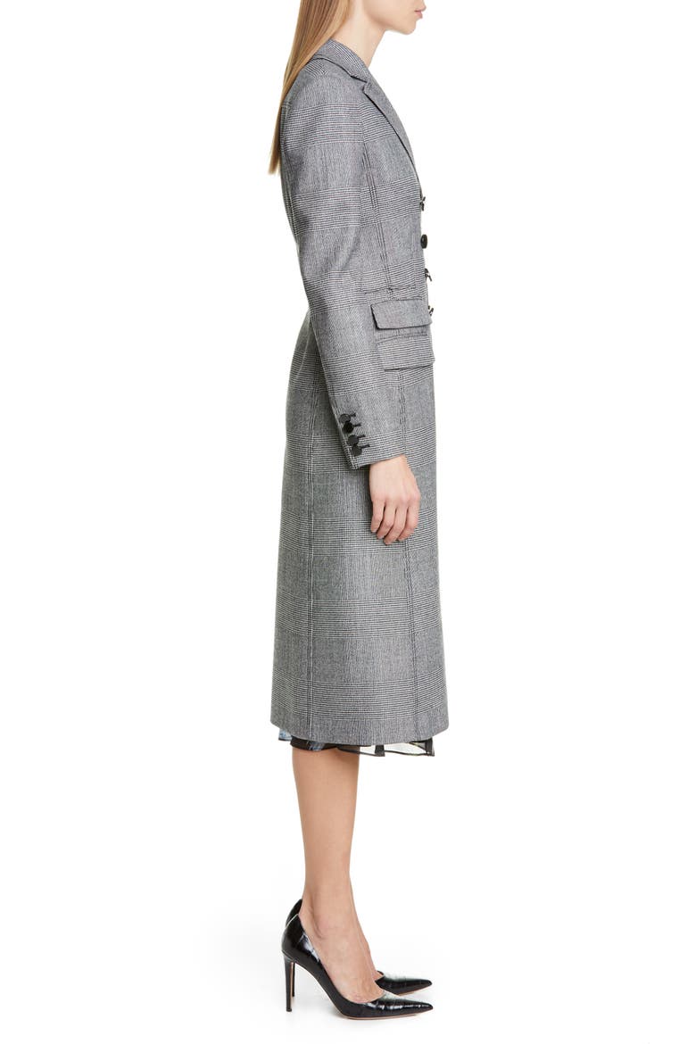 Glen Plaid Double Breasted Three-Quarter Coat, Alternate, color, BLACK/ WHITE