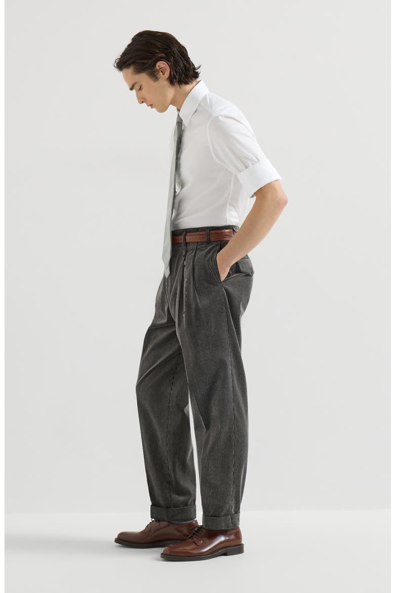Frosted cotton corduroy trousers with double pleats, Alternate, color, Grey