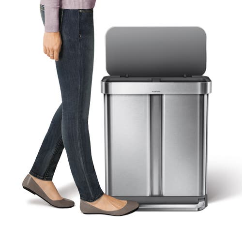Simplehuman 58l Dual Compartment Rectangular Step Can With Liner Rim In Metallic