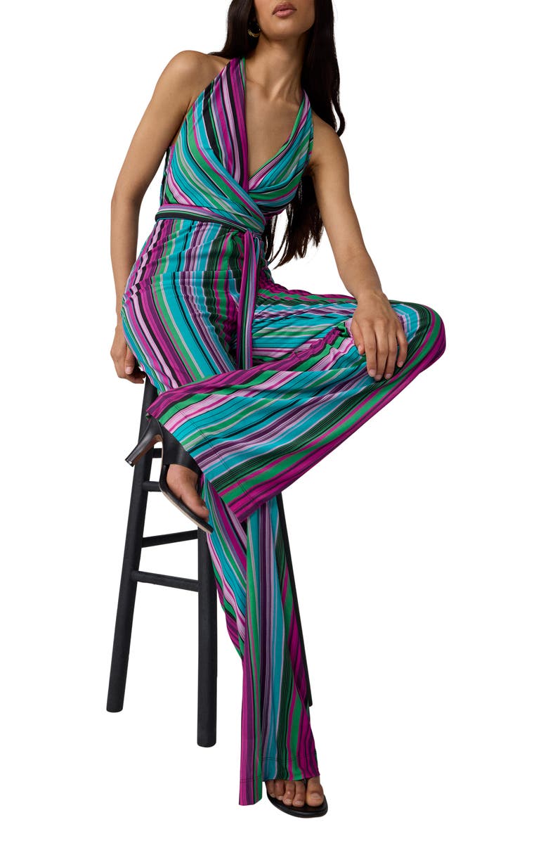 Diane von Furstenberg Daphne Stripe Racerback Jumpsuit, Alternate, color, Tropez Stripe Gossip Pink