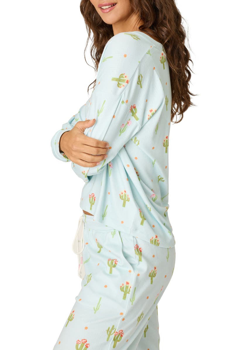 PJ Salvage Feelin Prickly Jersey Pajama Top, Alternate, color, Tinted Aqua
