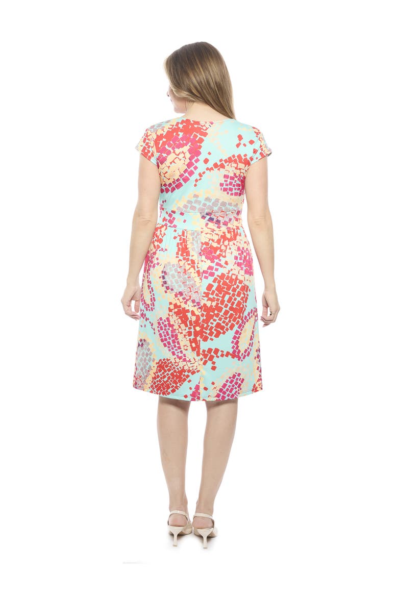 Womens Essential V-Neck Cap Sleeve Knee Length A-Line Pocket Dress, Alternate, color, Blue Multi