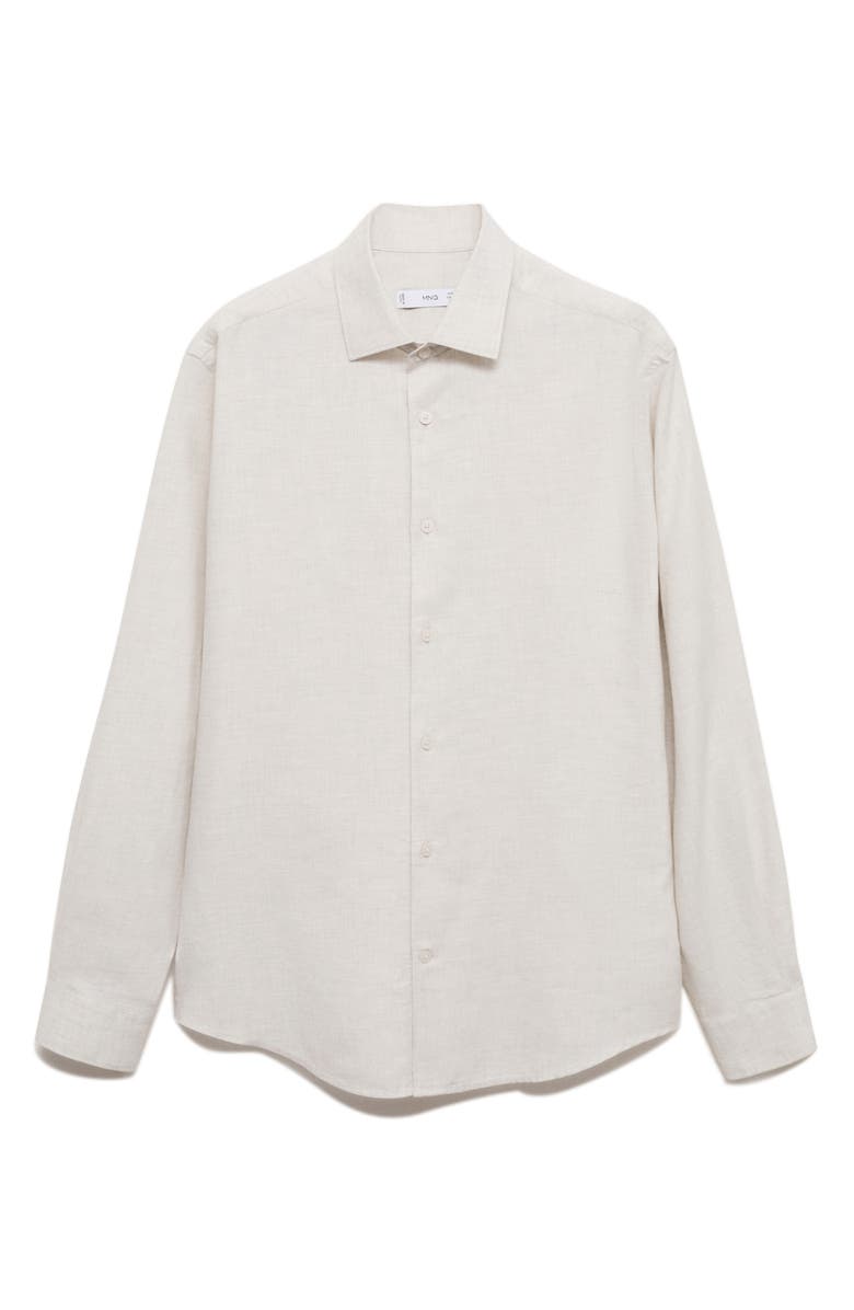 MANGO Regular Fit Cotton & Linen Button-Up Shirt, Alternate, color, Off White