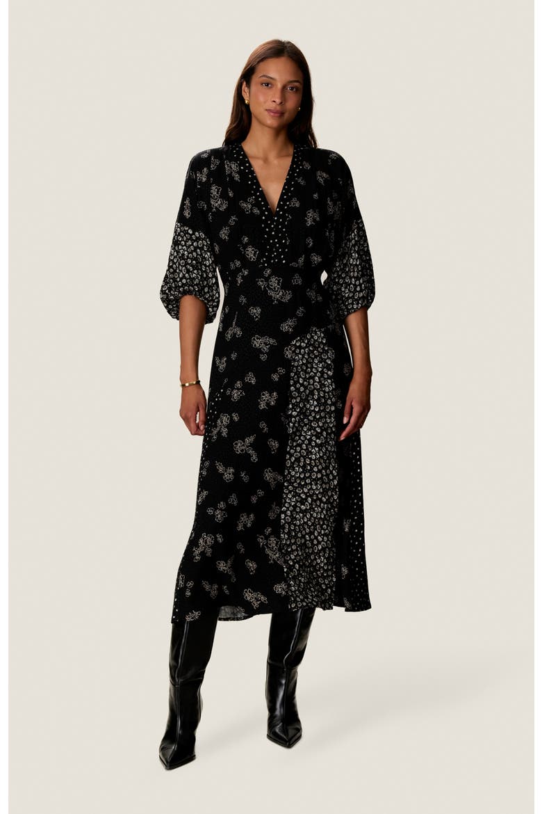 Poppy Print Mix Dress, Main, color, Noir Multi