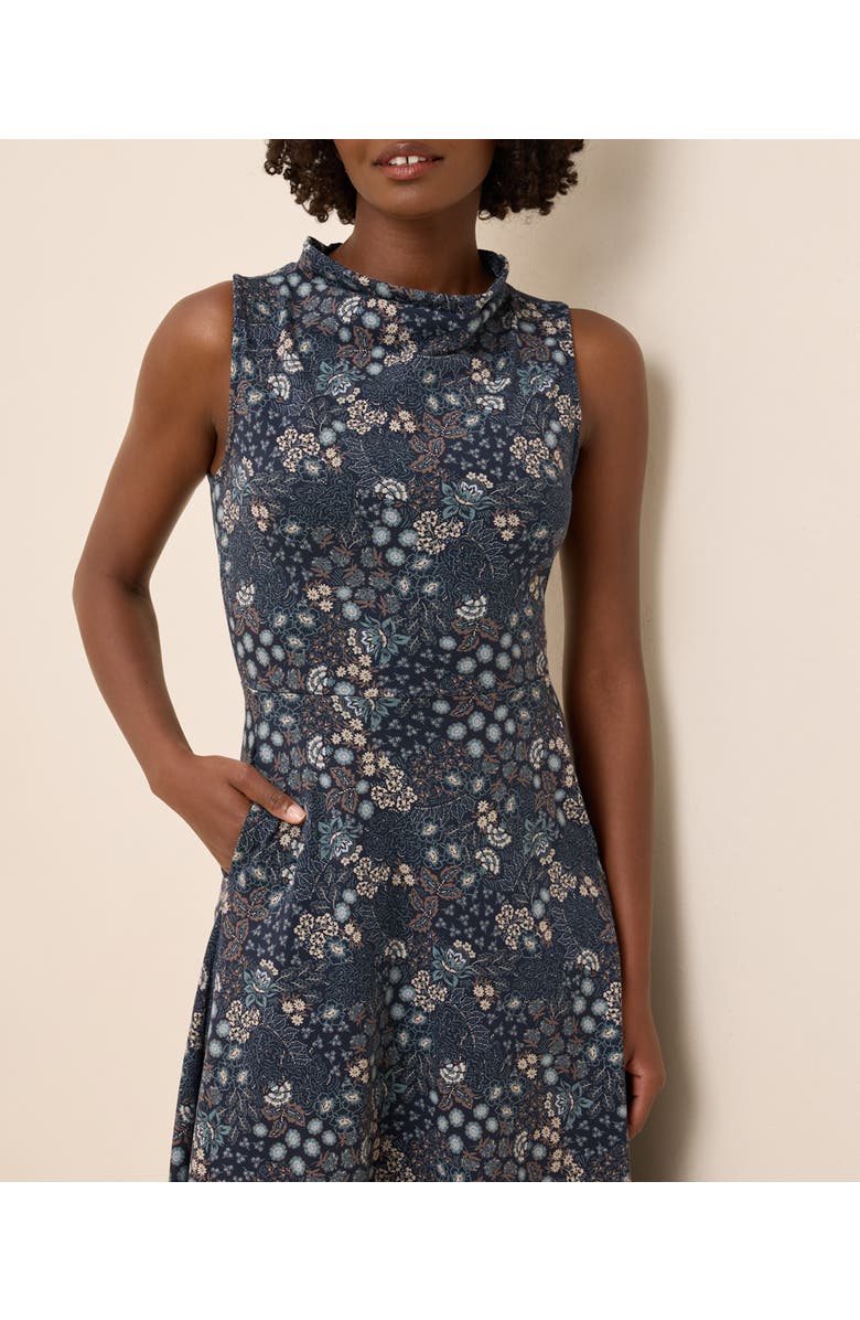 Pact Organic Cotton Fit & Flare Cowl Neck Dress, Alternate, color, Mountain Meadow Midnight Blue