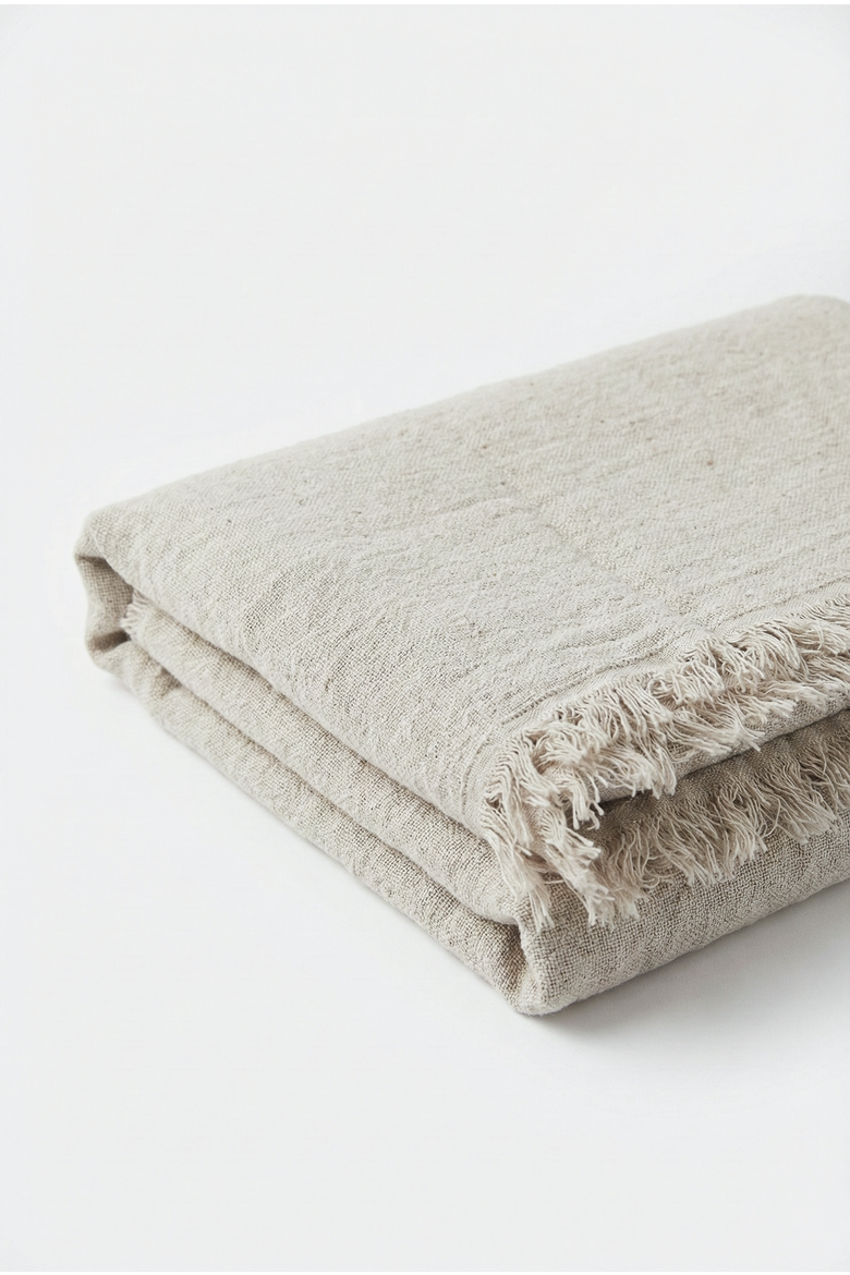 Reversible Linen Fringe Throw, Alternate, color, Natural Beige