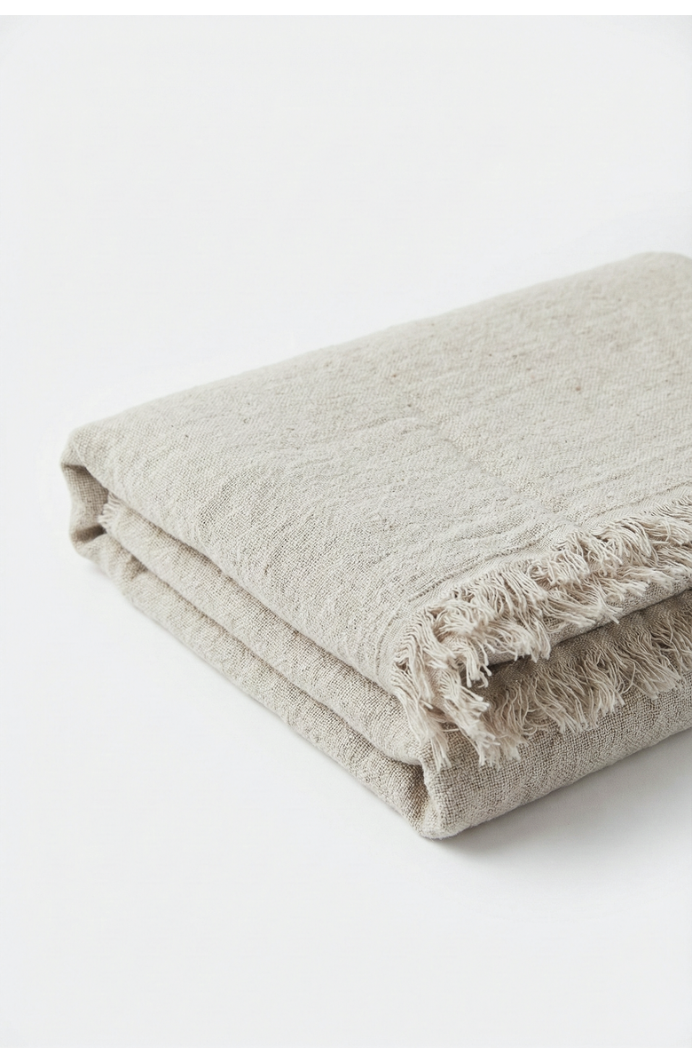 Anaya Reversible Linen Fringe Throw, Alternate, color, Natural Beige