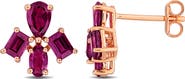 DELMAR Rhodolite Garnet Floral Stud Earrings