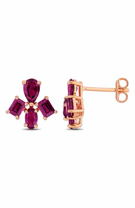 DELMAR Rhodolite Garnet Floral Stud Earrings
