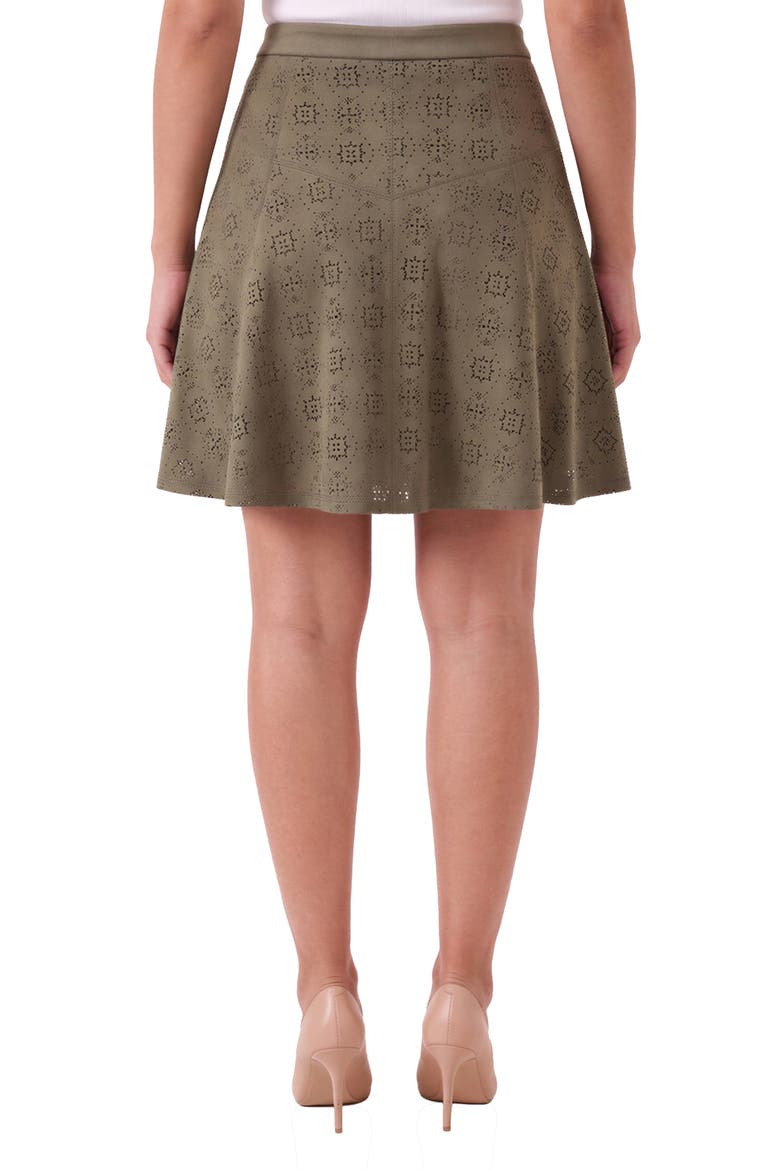 Laser Cut Faux Suede Miniskirt, Alternate, color, OLIVE