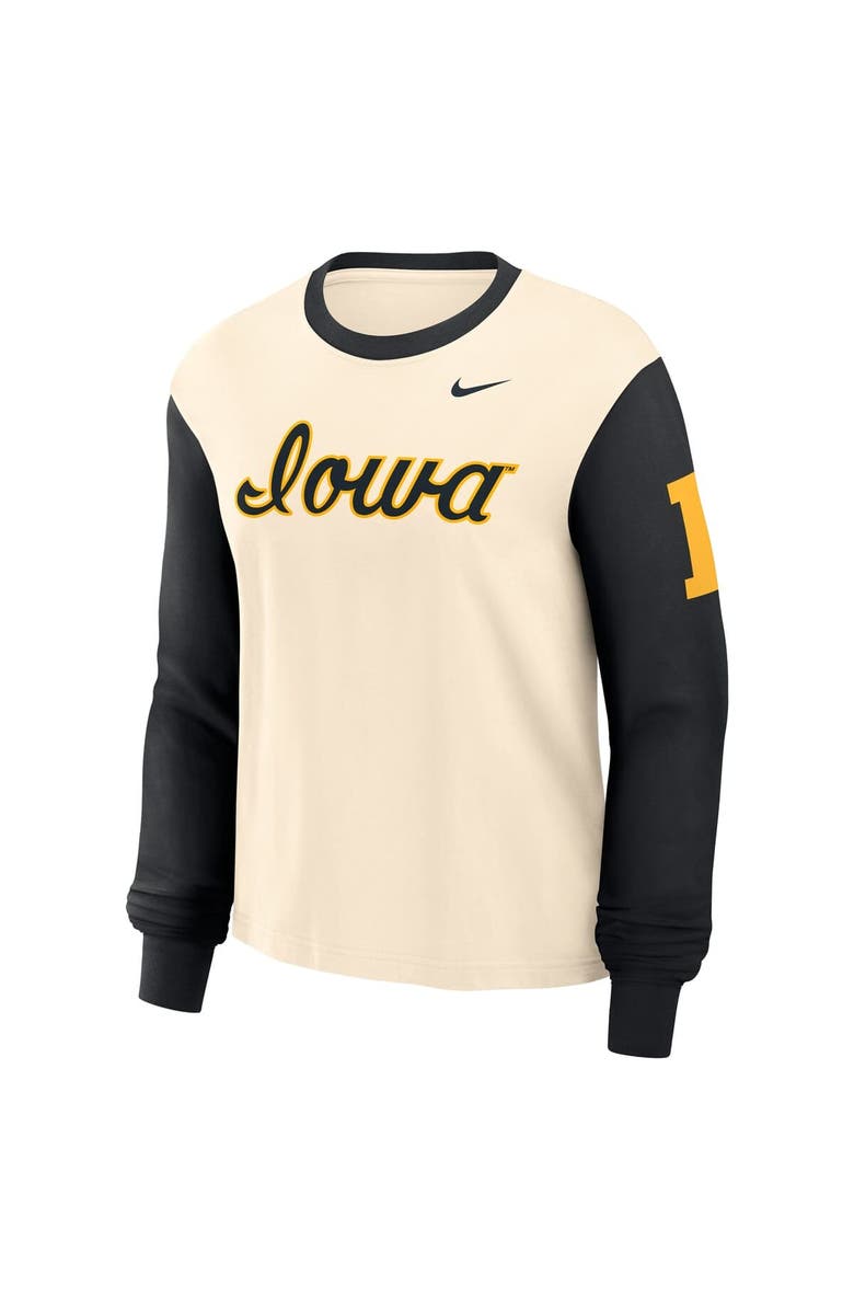 Nike Women's Nike Natural/Black Iowa Hawkeyes Color Block Boxy Long Sleeve T-Shirt, Alternate, color, 