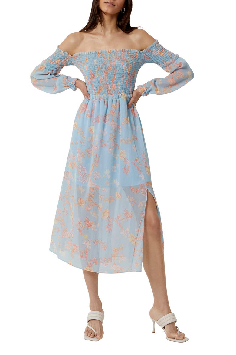 Diana Hallie Floral Off the Shoulder Long Sleeve Dress, Main, color, FORGET ME NOT MULTI