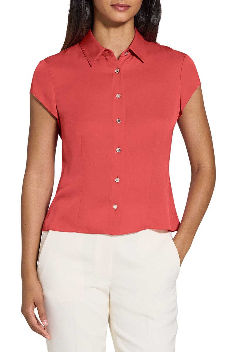 Theory Cap Sleeve Silk Shirt, Main, color, Claret