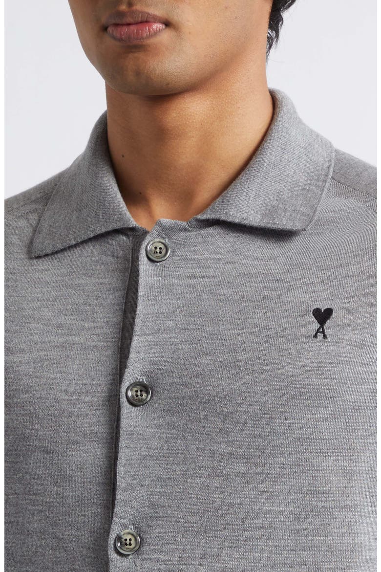 Ami de Coeur Merino Wool Cardigan, Alternate, color, GRIS CHINE/ NOIR