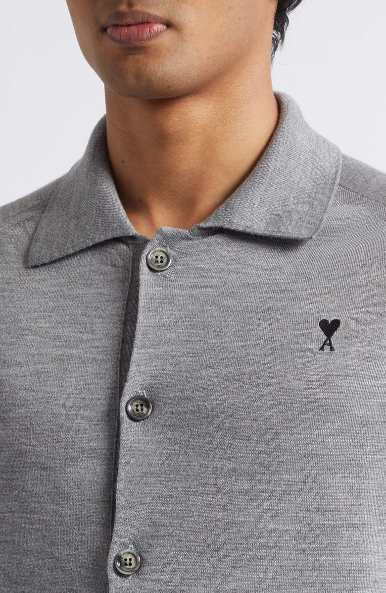 AMI PARIS Ami de Coeur Merino Wool Cardigan, Alternate, color, Gris Chine/ Noir