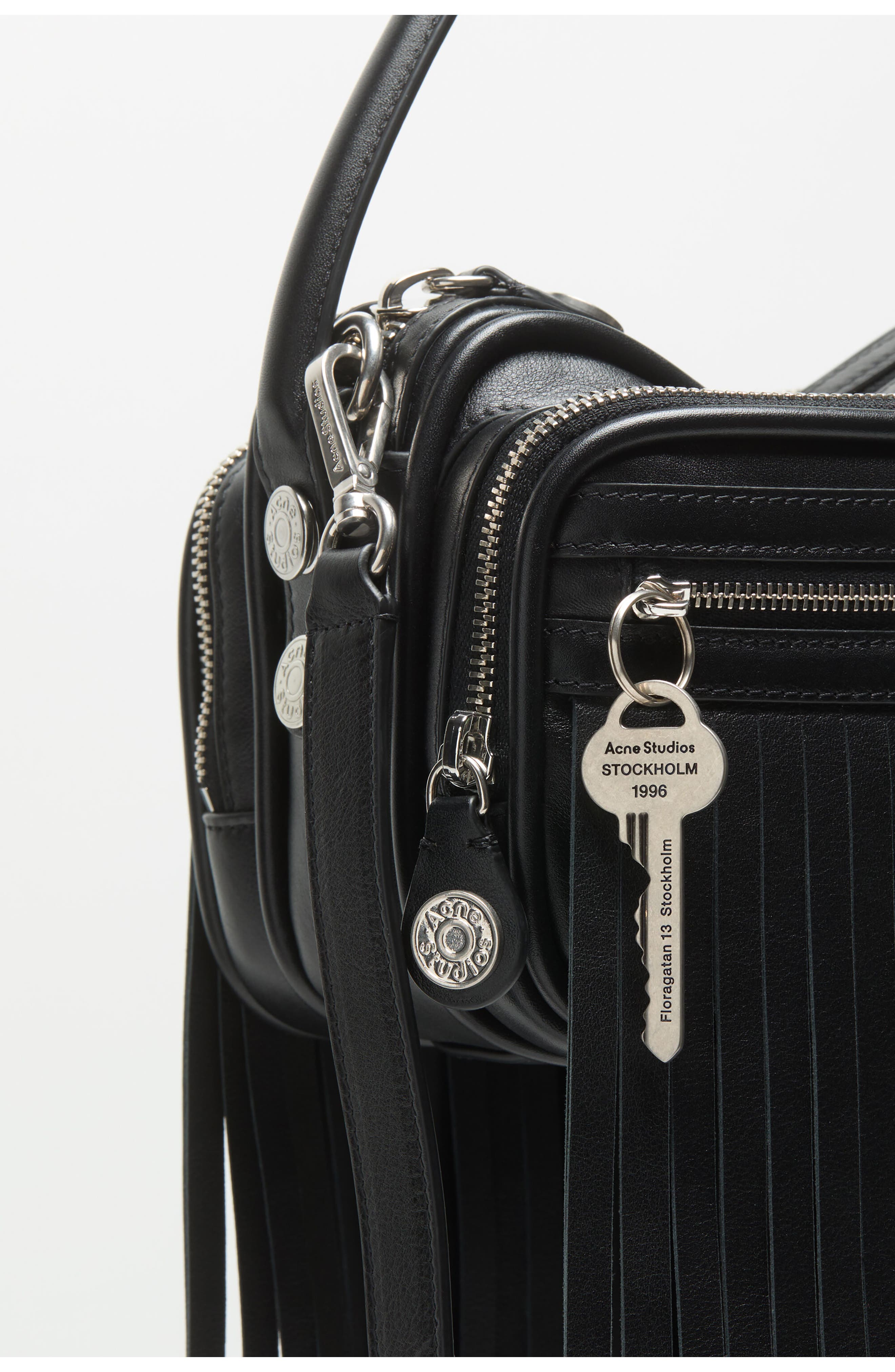 Acne Studios Camero Kit Fringe Leather Handbag, Alternate, color, Black