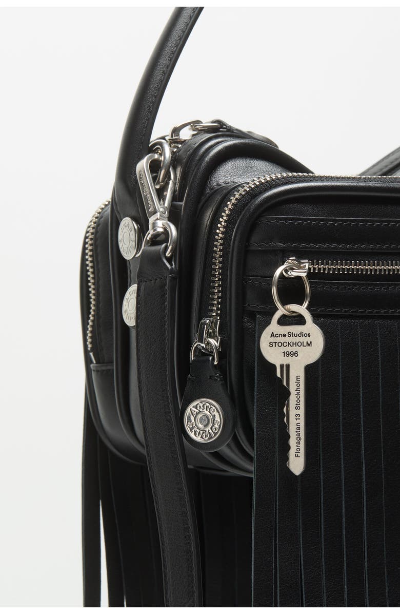 Acne Studios Camero Kit Fringe Leather Handbag, Alternate, color, Black