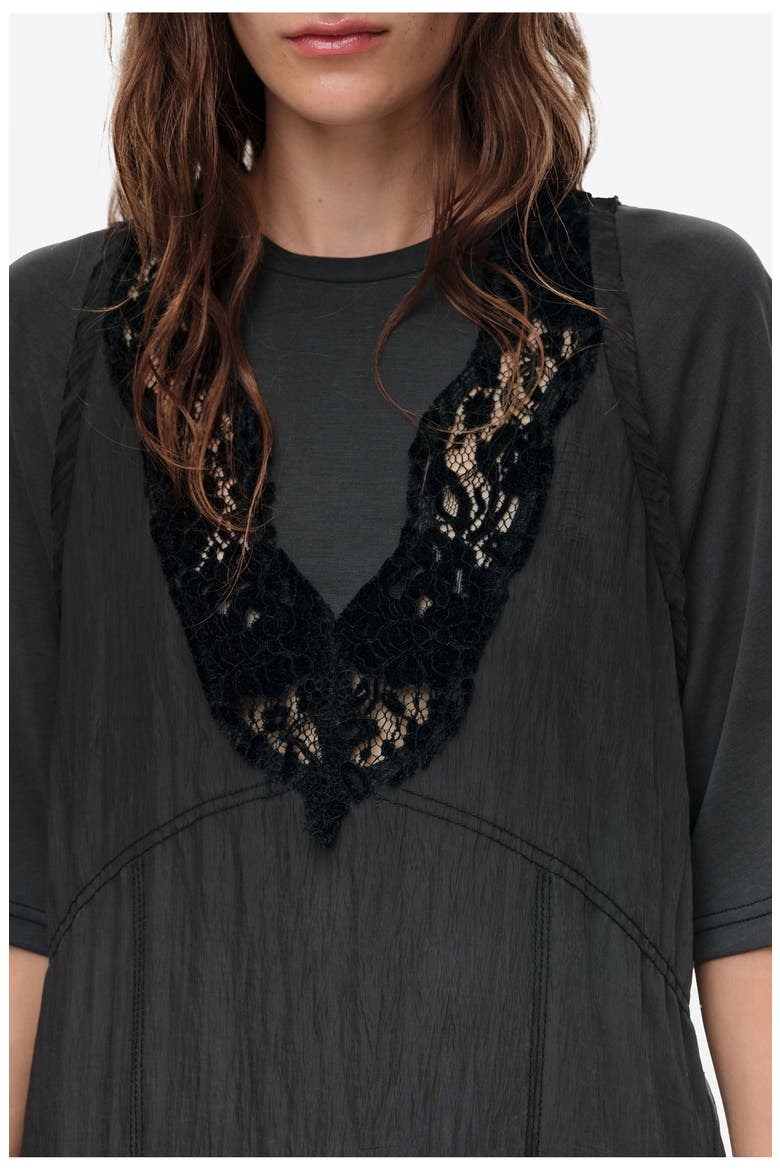 Lace Bib Midi Dress, Alternate, color, WASHED BLACK