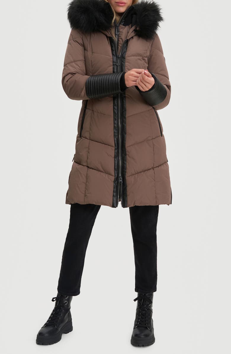 Noize Priya Water Resistant Mixed Media Parka with Faux Fur Trim, Main, color, Mocha