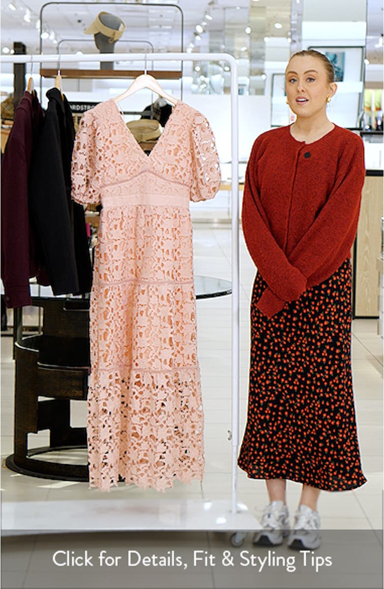 Puff Sleeve Tiered Lace Maxi Dress, sales video thumbnail