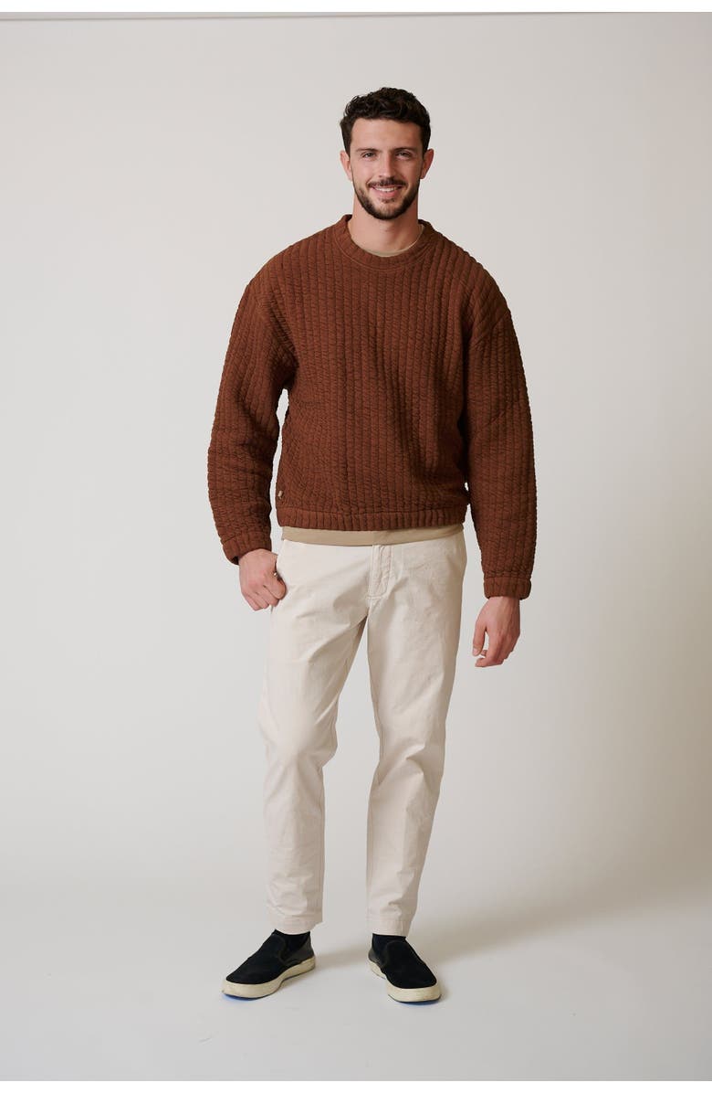 LEISURE LAB Quilt Crewneck Sweater, Alternate, color, Chocolate