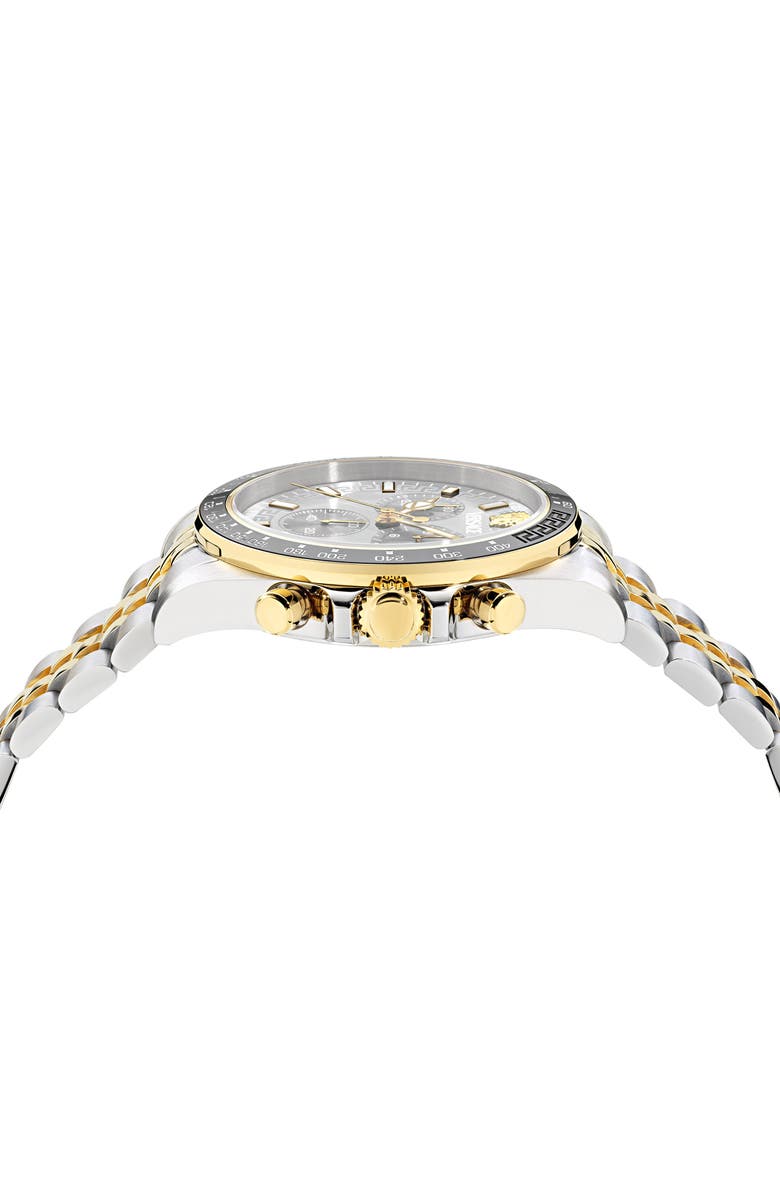 Versace Greca Chronograph Wave Two-Tone Bracelet Watch, 43mm, Alternate, color, Two Tone Silver