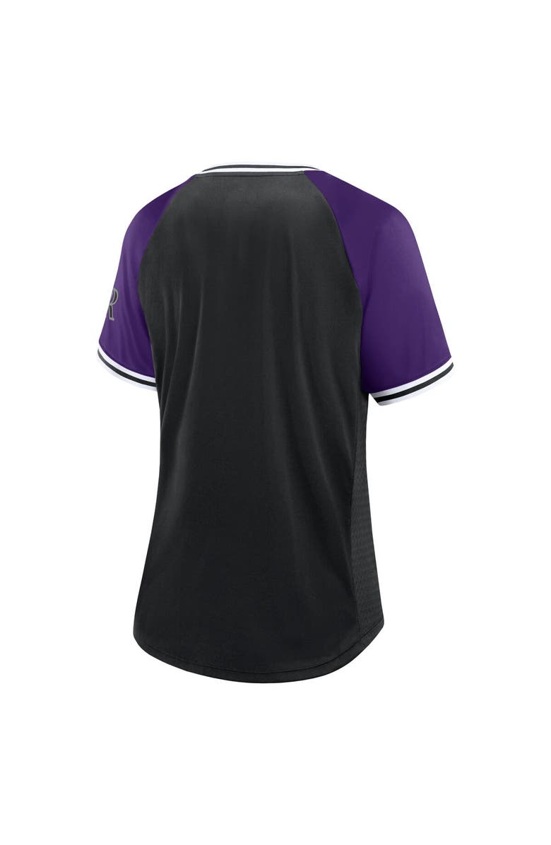 FANATICS Women's Fanatics Branded Black Colorado Rockies Glitz & Glam League Diva Raglan V-Neck T-Shirt, Alternate, color, Black