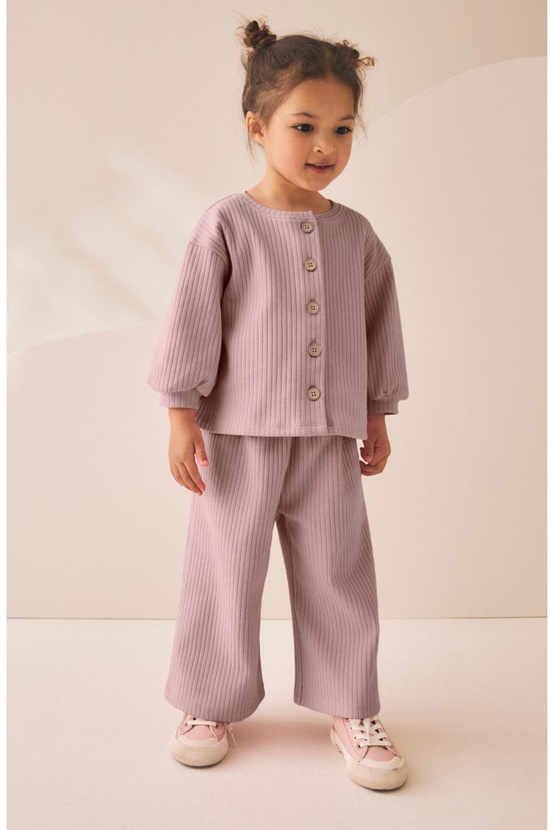 Kids' Chunky Rib Cardigan & Wide Leg Pants Set, Alternate, color, PINK