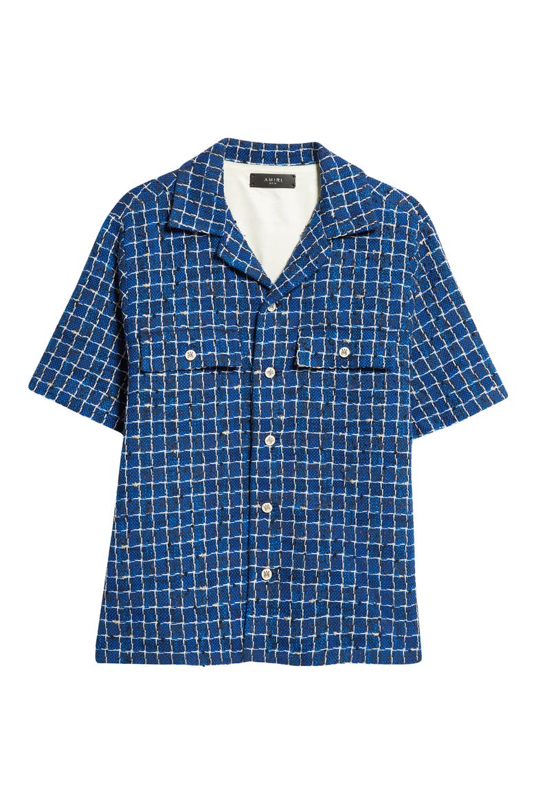 Bouclé Check Snap-Up Camp Shirt, Alternate, color, NAVY