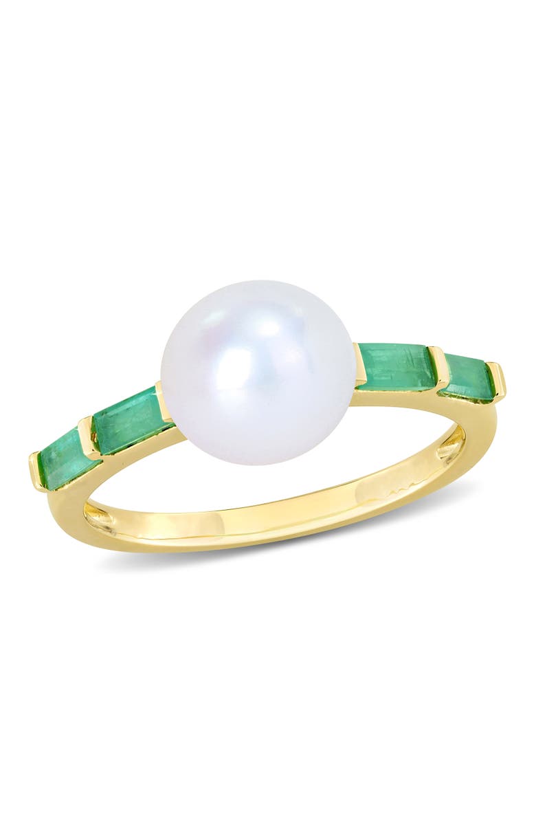 Julianna B. Cultured Pearl & Gemstone Ring 10k, Main, color, Emerald/Yellow Gold