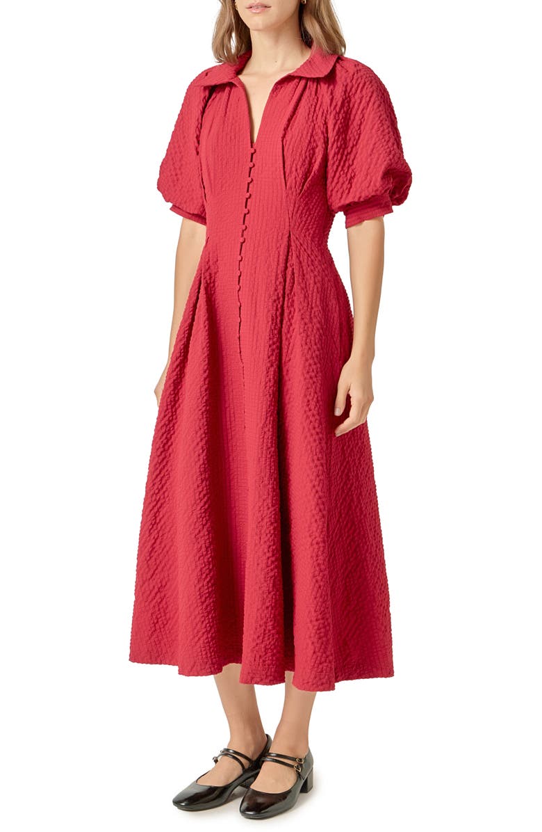 English Factory Button Front Maxi Dress, Alternate, color, Burgundy Red