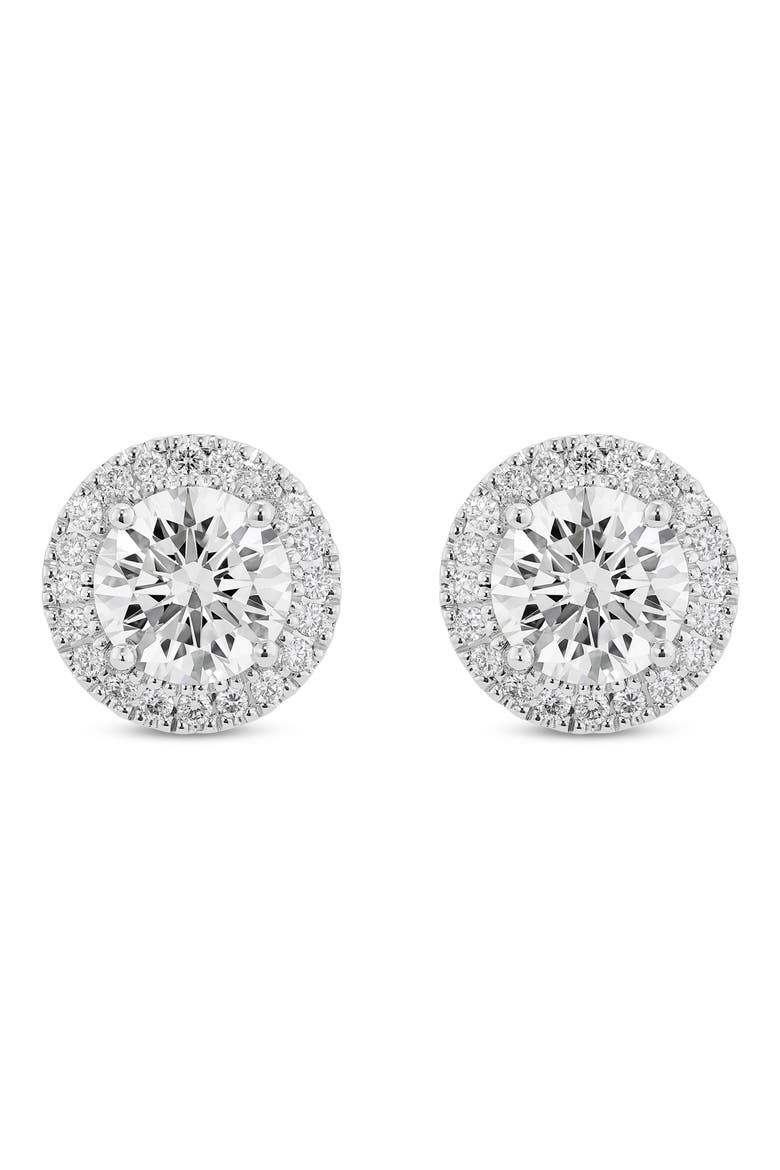 2-Carat Lab Grown Diamond Halo Stud Earrings, Main, color, WHITE/ 14K WHITE GOLD