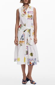 Desigual Mixed Print Cotton Sleeveless Shirtdress