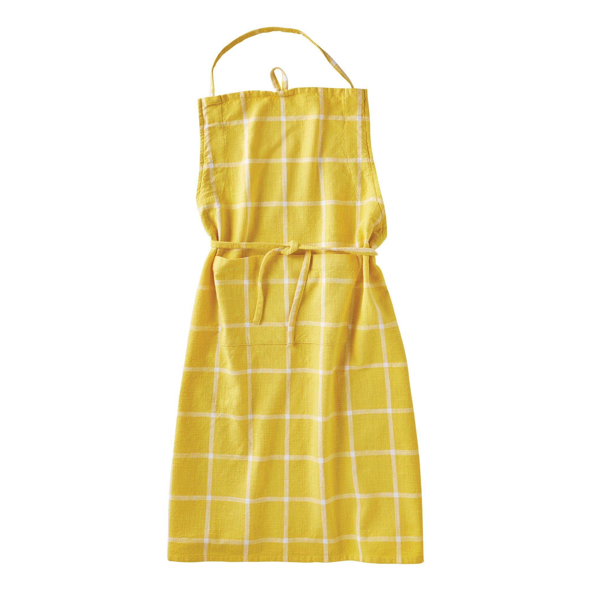 tag Classic Check Slub Bib Apron Large Pocket Waist Tie Yellow - Yellow