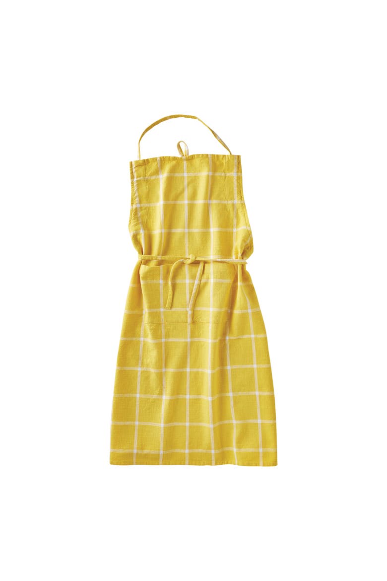Classic Check Bib Apron Large Pocket Waist Tie Yellow, Main, color, Yellow